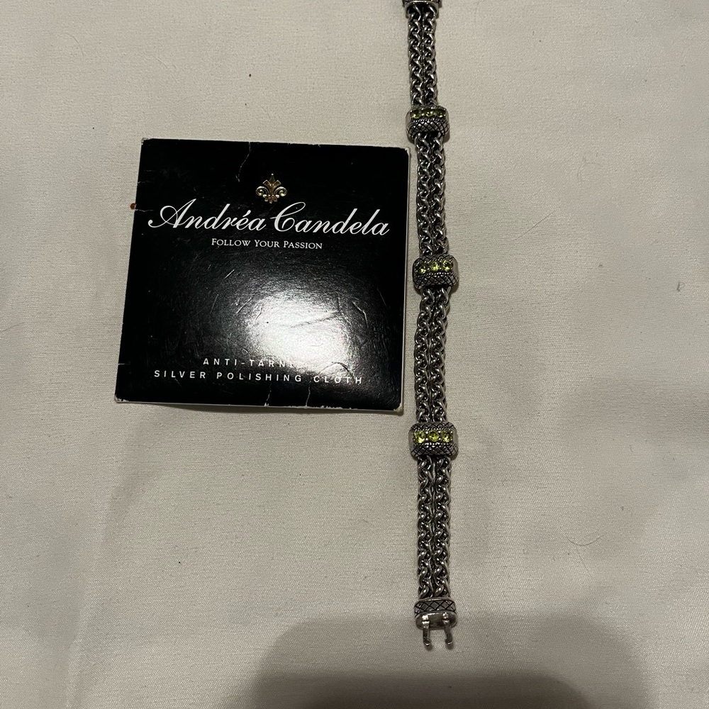 Andrea Candela Silver Bracelet with real peridot stones, 7.5 inches